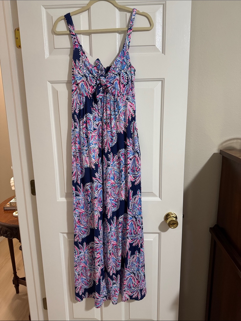 Lilly Pulitzer Navy Maxi Dress with Pink & White Floral Print